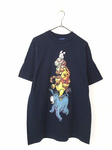 古着 90s USA製 Disney Pooh クマのプーさん タワー キャラクター Tシャツ L 古着