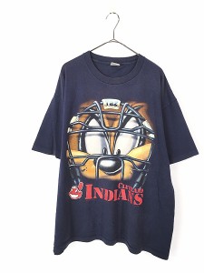 古着 90s USA製 MLB Cleveland Indians インディアンズ × LOONEY TUNES タズ BIG プリント Tシャツ XL 古着