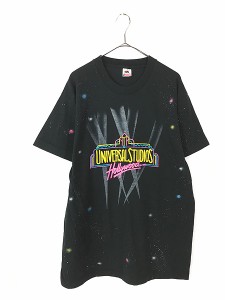 古着 90s USA製 UNIVERSAL STUDIOS テーマパーク 宇宙 発泡 プリント Tシャツ L 古着
