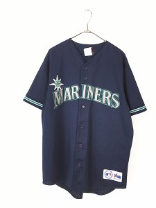 古着 90s USA製 MLB Seattle Mariners マリナーズ メッシュ ベースボール シャツ L 古着