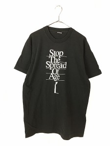 古着 90s USA製 「stop the spread of age」 メッセージ Tシャツ L 古着