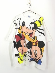 古着 90s USA製 Disney ミッキー ミニー グーフィー BIG プリント Tシャツ XL 古着