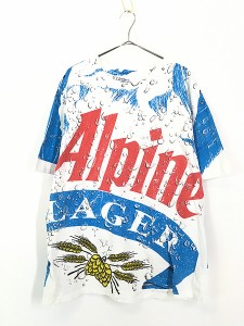 古着 90s USA製 Alpine LAGER ビール 企業 オールオーバー Tシャツ XL 古着