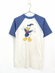 古着 80s USA製 Disney World ドナルド 染込み ラグラン Tシャツ S位 古着
