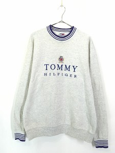 古着 90s USA製 TOMMY HILFIGER BIG ロゴ 刺しゅう リブライン スウェット トレーナー L 古着