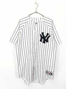 古着 90s MLB NY Yankees ヤンキース No2 「JETER」 ストライプ ベースボール シャツ L位 古着