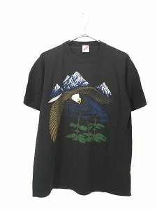 古着 80s USA製 イーグル 和柄 アニマル アート Tシャツ L 古着