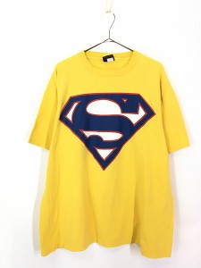 古着 00s USA製 SUPER MAN スーパーマン 「S」 マーク Tシャツ 黄 XL 古着