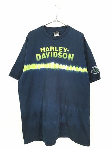 古着 90s USA製 HARLEY DAVIDSON 刺しゅう タイダイ ライン Tシャツ XXL 古着