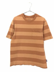 古着 Patagonia オレンジ ボーダー ポケット Tシャツ ポケT S 古着