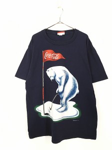 古着 90s USA製 Coca Cola コーラ ゴルフ シロクマ ドリンク 企業 Tシャツ XL 古着
