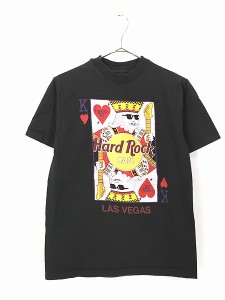 古着 90s Hard Rock Cafe 「LAS VEGAS」 トランプ キング ハードロック Tシャツ 黒 M 古着