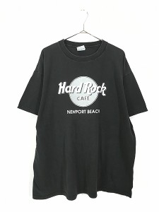 古着 90s USA製 Hard Rock Cafe 「NEWPORT BEACH」 ハードロック Tシャツ 黒 XL 古着