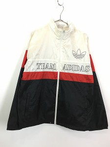 古着 90s adidas 「TEAM ADIDAS」 トレフォイル クレイジー パターン 2way ナイロン ジャケット L位 古着