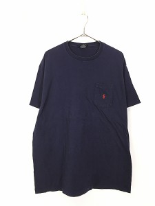 古着 90s USA製 Polo Ralph Lauren ワンポイント ポケット Tシャツ ポケT 紺 L 古着