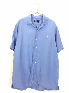 古着 Polo Ralph Lauren ワンポイント リネン シルク 半袖 開襟 ボックス シャツ L 古着