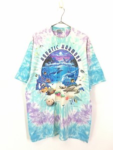 古着 90s USA製 LIQUID BLUE 深海 熱帯魚 おさかな タイダイ Tシャツ XL 古着