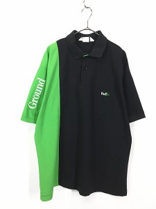古着 90s USA製 FedEx 黒×黄緑 バイカラー 企業 カノコ ポロシャツ XL 古着?A