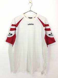 古着 90s adidas トレフォイル センター ロゴ 刺しゅう Tシャツ M 古着