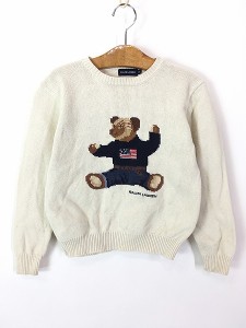 キッズ 古着 90s Ralph Lauren 「POLO BEAR ポロ ベア」 ハンド ニット セーター 7-8歳位 古着