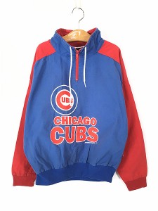 キッズ 古着 90s USA製 MLB Chicago Cubs プリント ハーフジップ プルオーバー ジャケット 10歳位 古着