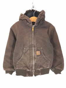 キッズ 古着 Carhartt 防寒 裏地 キルティング ダーク ブラウン ダック ワーク アクティブ パーカー S 6-7歳位 古着