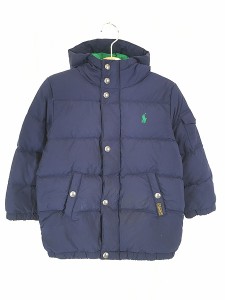 キッズ 古着 POLO Ralph Lauren ワンポイント フーデッド ダウン ジャケット フーディ 4T 4歳位 古着