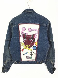 レディース 古着 80s CK Calvin Klein Jeans 仮面 ハンド ペイント デニム ジャケット Gジャン S 古着