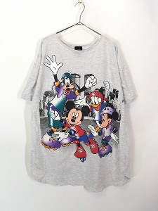 レディース 古着 90s USA製 Disney ミッキー＆フレンズ ローラースケート Tシャツ ワンピース ミニ丈 XL位 古着