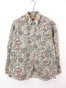 レディース 雑貨 古着 90s USA製 WoolRich 花 ボタニカル 総柄 フランネル シャツ ネルシャツ M 古着