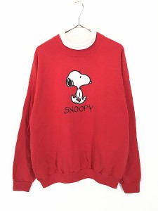 レディース 古着 90s USA製 SNOOPY スヌーピー 刺しゅう タートルネック スウェット トレーナー XL 古着