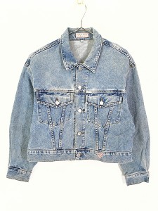 レディース 古着 90s USA製 GUESS ブルー デニム クロップド ジャケット Gジャン M 古着