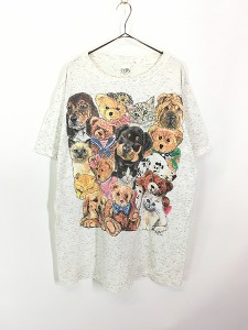 レディース 古着 90s USA製 ネコ イヌ アニマル テディベア 大集合 BIG Tシャツ ワンピース ひざ丈 XL位 古着