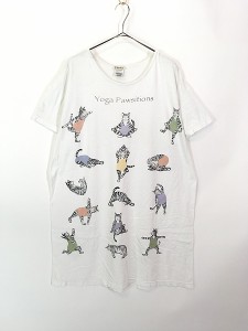 レディース 古着 00s 「Yoga Pawsitions」 ヨガ 猫 ネコ アニマル プリント Tシャツ ワンピース ひざ丈 XL位 古着