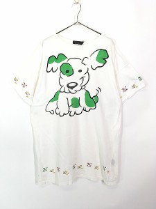 レディース 古着 80s 犬 イヌ イラスト BIG デザイン プリント Tシャツ ワンピース ミモレ丈 S 古着