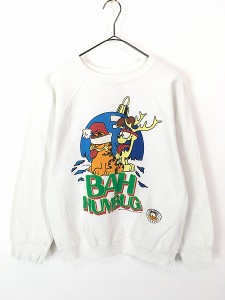 レディース 古着 90s USA製 GARFIELD ガーフィールド クリスマス オーナメント プリント スウェット トレーナー M 古着