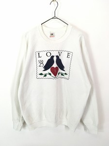 レディース 古着 80s USA製 鳥 ハート LOVE 25セント 切手 プリント デザイン スウェット トレーナー XXL 古着