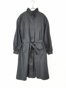 レディース 古着 90s USA製 LONDONFOG 光沢 シンプル 裏地 花柄 比翼 ステンカラー トレンチコート 黒 L位 古着