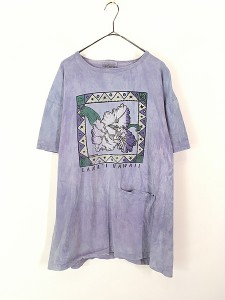 レディース 古着 90s USA製 花 ネイティブ ハワイ ラナイ島 タイダイ ポケット Tシャツ ワンピース ミニ丈 XL位 古着