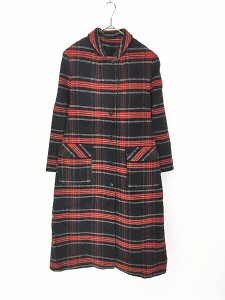 レディース 古着 70s USA製 Pendleton ターターン チェック 総柄 ウール ステンカラー チェスター コート M位 古着