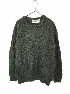 レディース 古着 90s Ireland製 aran crafts ヘリーボーン ツイード パッチ ローゲージ ウール ニット セーター L 古着