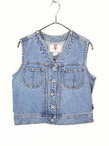 レディース 古着 90s Levi's フロント プリーツ Vネック ブルー デニム ワーク ベスト S 古着