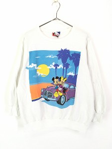 レディース 古着 80s USA製 Disney by Pilgrim ミッキー＆ミニー ビーチ デート スウェット トレーナー XL 古着