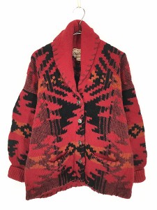 レディース 古着 90s WoolRich エスニック ネイティブ柄 ショールカラー ウール ハンド ニット ガウン ジャケット XL 古着