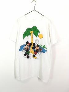 レディース 古着 80s USA製 Disney ミッキー&ミニー フラダンス ビーチ キャラクター 両面 プリント Tシャツ L位 古着