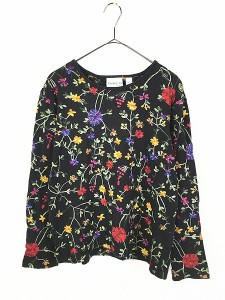 レディース 古着 STUDIO T'S by CHICO'S カラフル 花 フラワー 総刺しゅう 長袖 Tシャツ ロンT L位 古着