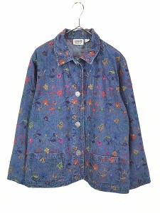 レディース 古着 CHICO'S DESIGN カラフル 花 フラワー 総刺しゅう デニム ジャケット L位 古着