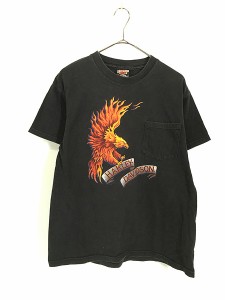 レディース 古着 90s USA製 HARLEY DAVIDSON ハーレー ファイヤー イーグル ポケット Tシャツ ポケT M 古着