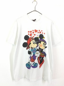 レディース 古着 90s USA製 Disney Mickey & Minnie ミッキー＆ミニー ストリート キャラクター Tシャツ L 古着