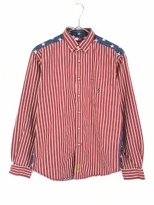 レディース 古着 90s TOMMY HILFIGER 星条旗 パターン ストライプ デニム BD シャツ L 古着